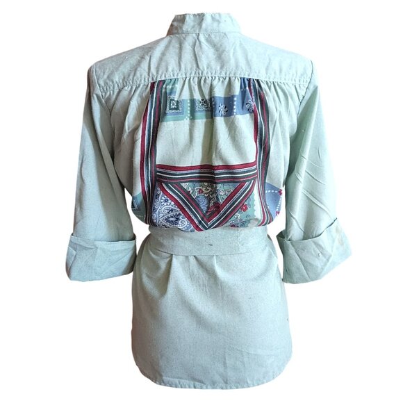 Medium Vintage Boho Belted Top Loubella Extendabes Tunic Blouse Mint Green 1970s - Picture 3 of 11